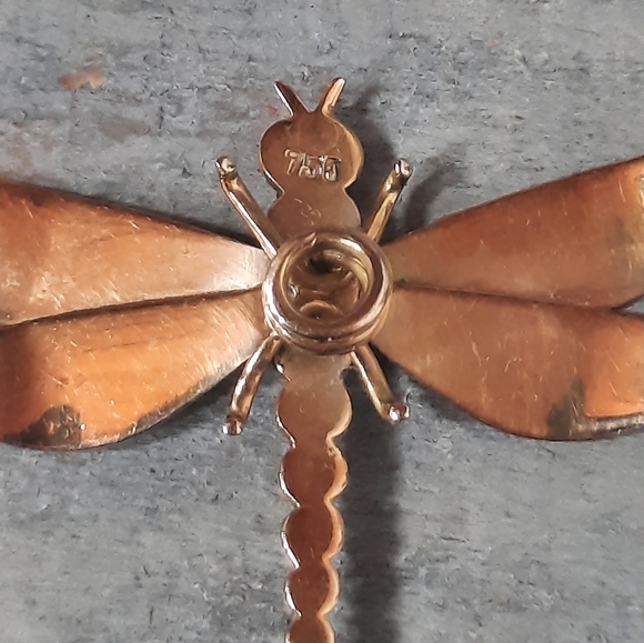 Vintage 18K Yellow Gold Ruby Custom Dragonfly Brooch Pin - Picture 10 of 15